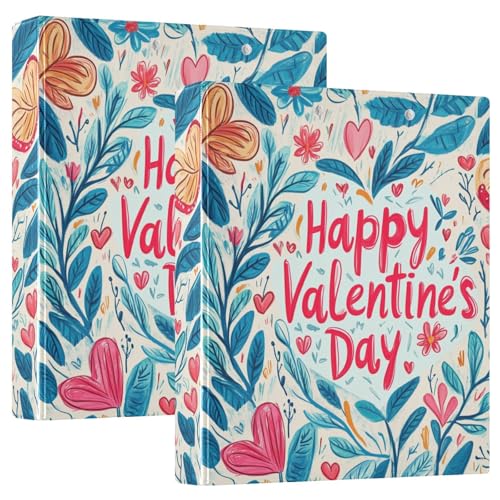 Valentines Day Floral Leaves Heart Branch Happy Valentine's Day 3-Ringe Binder 1,2 Zoll Notizbuch Ordner mit Klemmbrett, 1/2 Pack Binder für Studenten, Hardcover von GuoChe