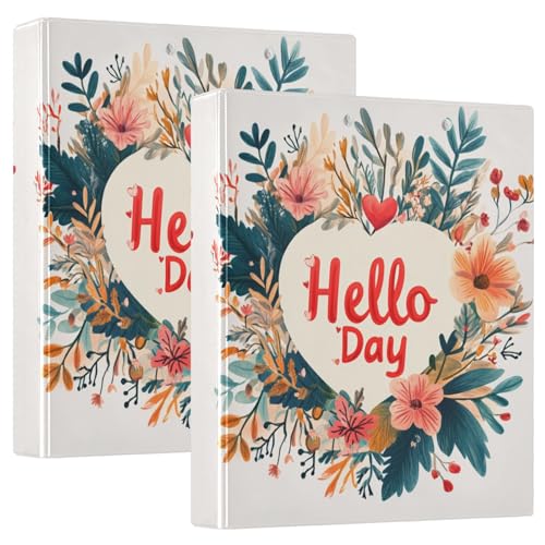 Valentines Day Floral Leaves Love Heart Hello 3,8 cm Ringordner mit Tascheneinband, 1/2 Packung Ordner, Bürobedarf, 200 Blatt von GuoChe