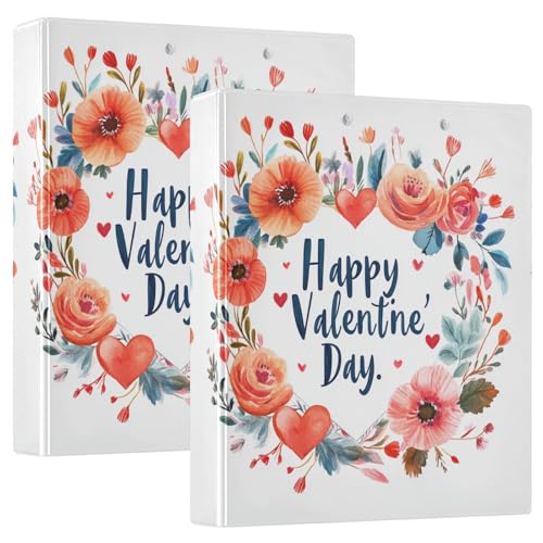 Valentines Day Florals Heart Love Happy Valentine's Day, 3 Ringe, Notizbuch, 3,8 cm, Ordner mit Klemmbrett, 1/2er-Pack für Briefgröße (27,9 x 21,6 cm), Hardcover von GuoChe