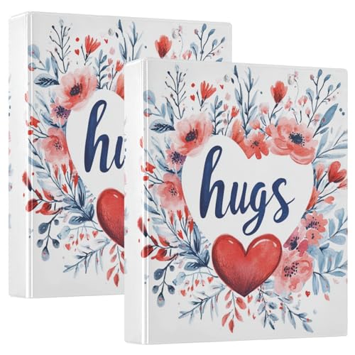 Valentines Day Florals Heart Love Hugs 3-Ring-Ordner 3,8 cm mit Klemmbrett, 1/2er-Pack, College-Ordner für Studenten, Hardcover von GuoChe