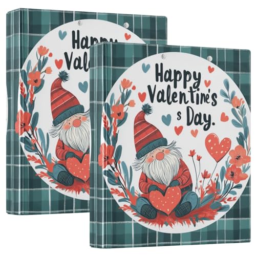 Valentines Day Florals Love Heart Gnome Happy Valentine's Day 3,8 cm Ordner mit drei Ringen, Ordner mit Klemmbrett, 1/2 Packungen, sortierte Ordner, 200 Blatt von GuoChe