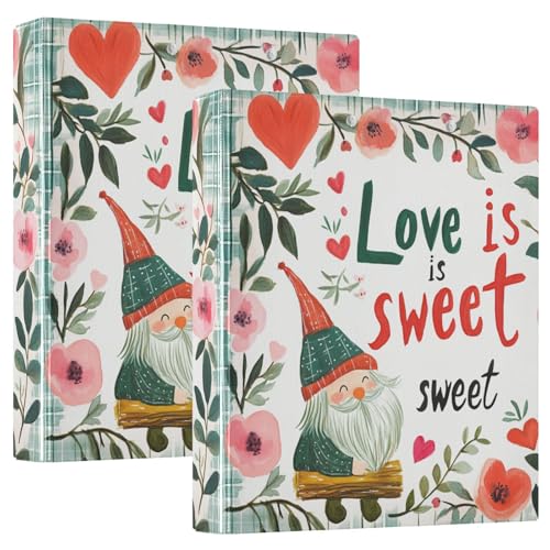 Valentines Day Florals Love Heart Gnome Love is Sweet 3-Ringe Ordner 3,8 cm Ordner mit Klemmbrett 1/2 Stück Schulordner 200 Blatt von GuoChe