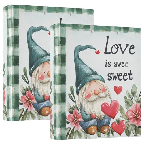 Valentines Day Florals Love Heart Gnome Love is Sweet Notizbuch, 3,5 cm, runde Ringbücher mit Klemmbrett, 1/2er-Pack, Bürobedarf, Hardcover von GuoChe