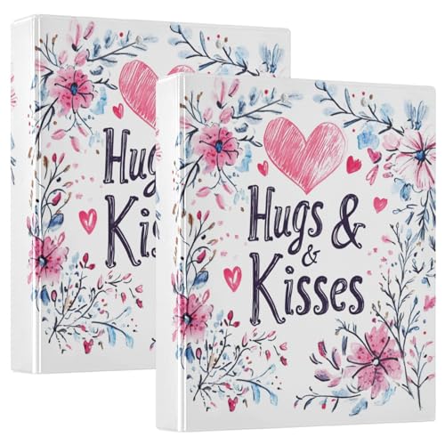 Valentines Day Florals Peach Love Heart Hugs & Kisses 2,5 cm Ringbuch Runde Ringe Notizbuch Ordner mit Tascheneinband 1/2 Stück Büroordner 200 Blatt von GuoChe