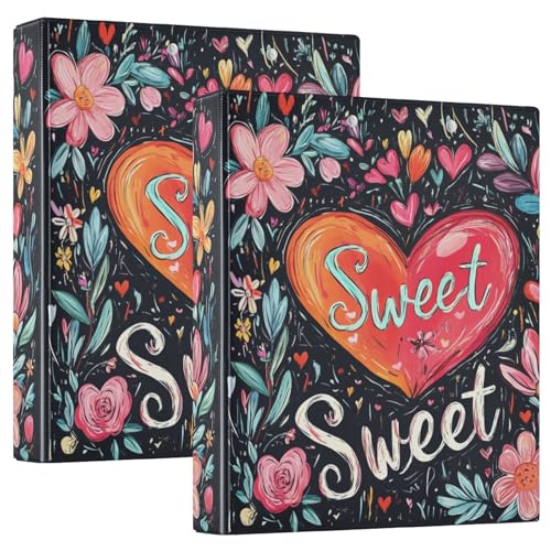 Valentines Day Florals Pfirsich Ture Love Heart Sweet 3,5 cm Ordner mit drei Ringen Notizbuch mit Klemmbrett, 1/2 Packungen, Büroordner, Hardcover von GuoChe