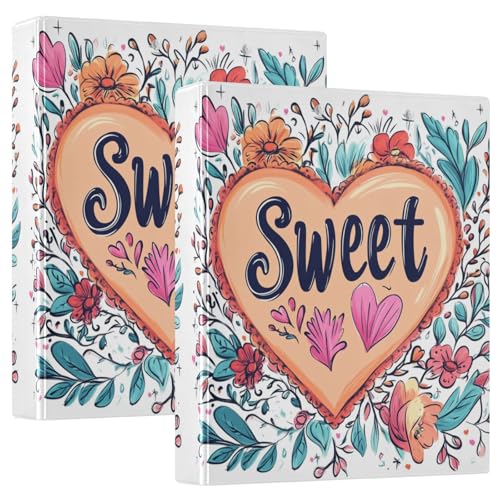 Valentines Day Florals Pfirsich Ture Love Heart Sweet 3,8 cm Notizbuch, 3 Ringbücher mit Tascheneinband, 1/2er-Pack, sortierte Ordner, 200 Blatt von GuoChe