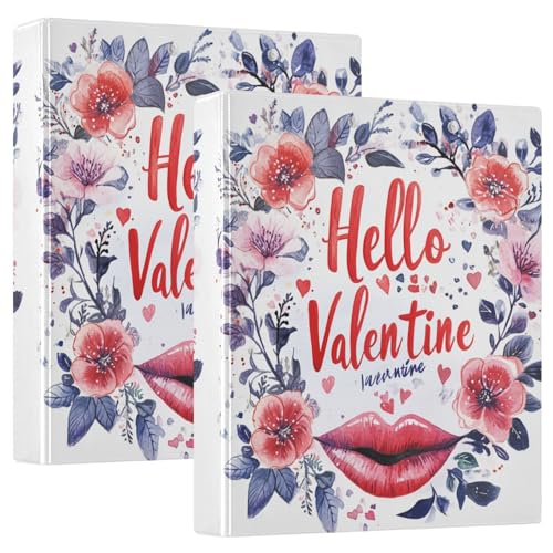 Valentines Day Florals Red Lips Hello Valentine Notizbuch, 3 Ringbücher mit Klemmbrett, 200 Blatt von GuoChe