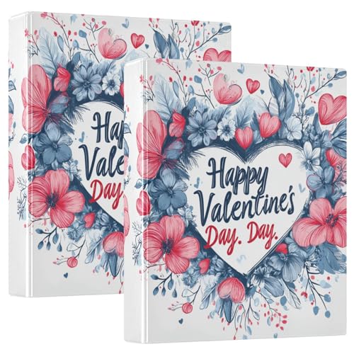 Valentines Day Florals Red Love Heart Petals Happy Valentine's Day 3,8 cm Ordner 3 Ringbücher mit Klemmbrett 1/2 Packung Ordner Bürobedarf 200 Blatt von GuoChe