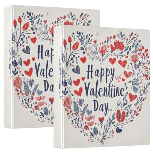 Valentines Day Florals Red Love Heart Petals Happy Valentine's Day 3-Ring-Ordner 3,8 cm mit Klemmbrett, 1/2er-Pack, Schulhefter 200 Blatt von GuoChe