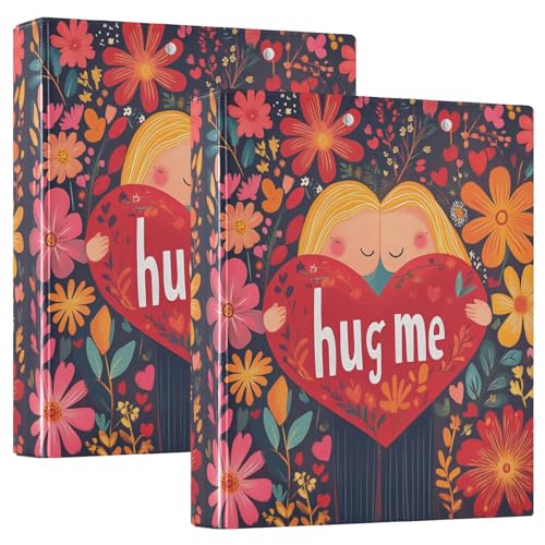 Valentines Day Florals Red Love Heart Petals Hug Me 2,5 cm Ordner, runde Ringe mit Klemmbrett, 1/2 Packung Ordner, verschiedene Ordner, Hardcover von GuoChe