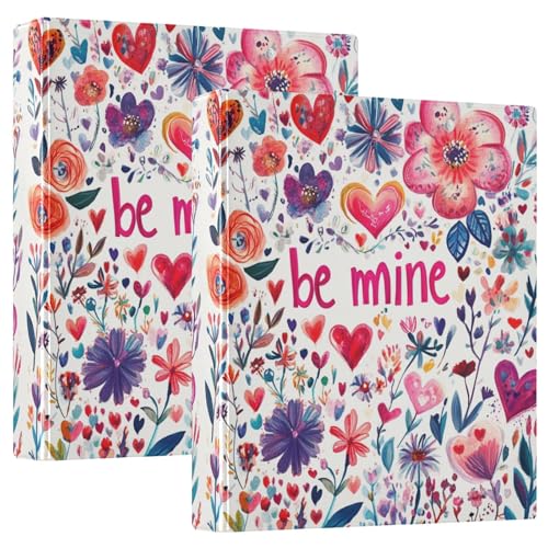 Valentines Day Flowers Heart Love Be Mine Notizbuch, 3 Ringe, Ordner mit Klemmbrett, 1/2 Packungen, ästhetischer Ordner, Hardcover von GuoChe