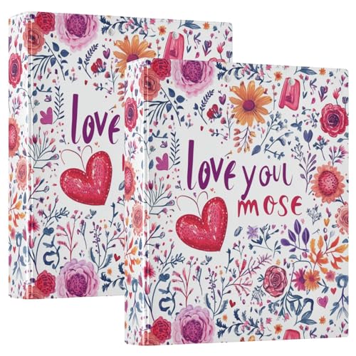 Valentines Day Flowers Love Heart Love You Mose 3 Ringbücher 1 und 1/2 Zoll Ordner mit Taschen 1/2 Pack Schulhefter 200 Blatt von GuoChe