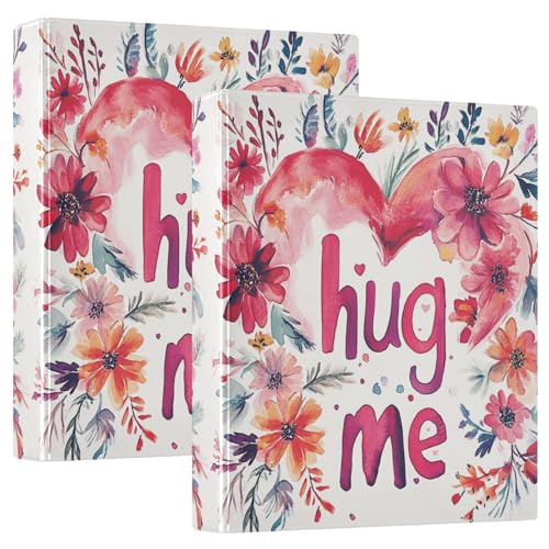 Valentines Day Flowers Peach Love Heart Hug Me 3-Ringbuch 3,8 cm Notizbuchordner mit Tascheneinband, 1/2er-Pack, Ordner für Studenten, Hardcover von GuoChe