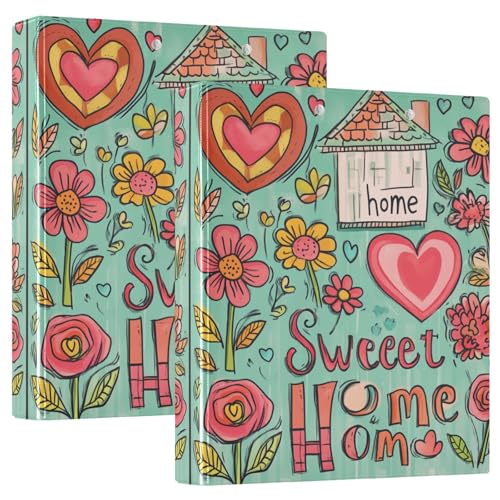 Valentines Day Flowers Red Love Heart Home Sweet Home 3,5 cm Ordner 3-Ringe Notizbuch Ordner mit Klemmbrett 1/2 Packung Ordner Ästhetischer Ordner 200 Blatt von GuoChe