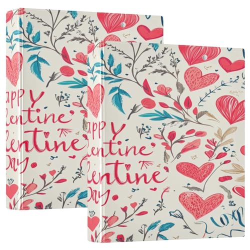 Valentines Day Ordner mit Blumenblättern, Liebesherzen, Happy Valentine's Day, 3 Ringbücher mit Klemmbrett, 1/2 Packungen, sortierte Ordner, 200 Blatt von GuoChe