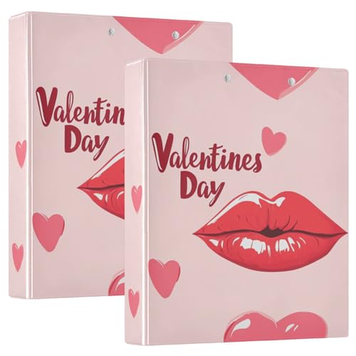 Valentines Day Sexy Lippen und Herzen, 3,8 cm Ordner, runde Ringe, Notizbuch, Ordner mit Klemmbrett, 1/2 Packungen, Büroordner, Hardcover von GuoChe