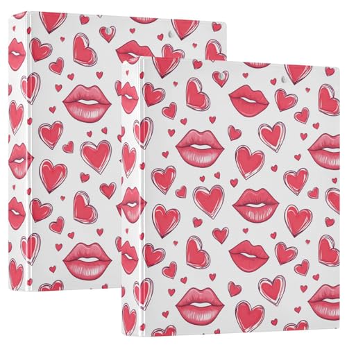 Valentines Day Sexy Lippen und Herzen, runde Ringbücher 3,8 cm mit Klemmbrett, 1/2 Packung Ordner, Schulhefter Hardcover von GuoChe