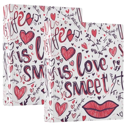 Valentines Day Sexy Lippen und Herzen, runder Ringordner 1 und 1/2 Zoll Ordner mit Tascheneinband, 1/2 Packung Ordner für Studenten, Hardcover von GuoChe