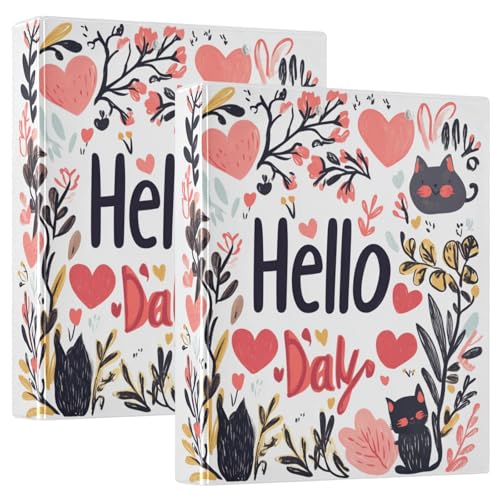 Valentines Day Tree Cat Hello Round Rings Binders 3,5 cm Ordner mit Klemmbrett, 1/2 Pack, Schulbedarf, Hardcover von GuoChe