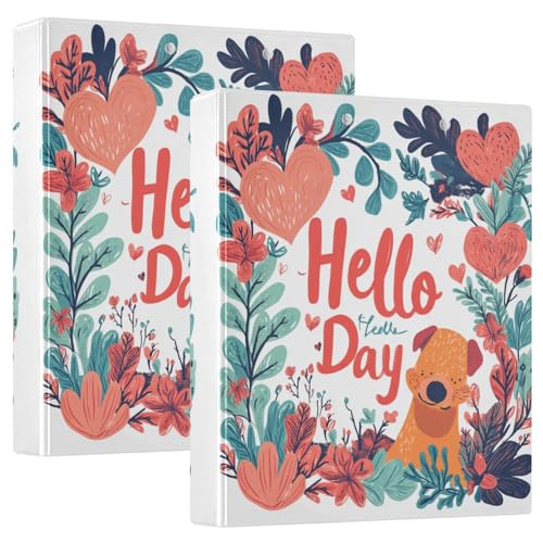 Valentines Day Tree Dog Hello 3,8 cm Ordner 3 Ringbücher mit Taschen, 1/2er-Pack, ästhetischer Ordner, Hardcover von GuoChe