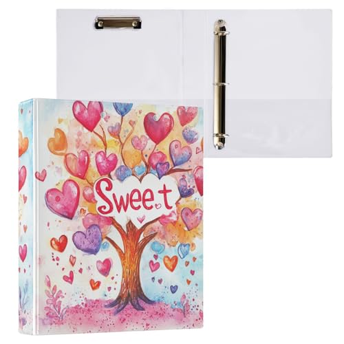 Valentines Day Tree Heart Love Sweet 3,8 cm Ordner mit drei Ringen, Notizbuch mit Klemmbrett, 1/2er-Pack, ästhetischer Ordner, 200 Blatt von GuoChe