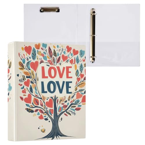 Valentines Day Tree Love Hearts Love 3,8 cm Ordner mit drei Ringen Notizbuch mit Klemmbrett, 1/2 Packungen, Bürobedarf, 200 Blatt von GuoChe