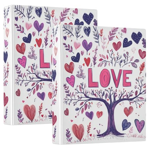 Valentines Day Tree Love Hearts Love 3 Ringbuchordner 3,8 cm Ordner mit Klemmbrett, 1/2 Packungen, Schulbedarf, Ordner, 200 Blatt von GuoChe