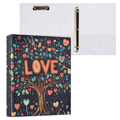 Valentines Day Tree Love Hearts Love 3.8 cm Notebook Binders 3 Ringbuch mit Innentaschen, 1/2 Stück, ästhetischer Ordner, Hardcover von GuoChe