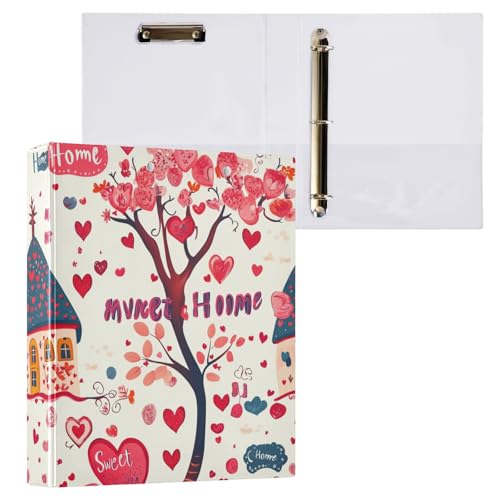 Valentines Day Tree Peach Love Heart Home Sweet Home Notizbuch, 3,5 cm, runde Ringbücher mit Taschen, 1/2 Packungen, sortierte Ordner, 200 Blatt von GuoChe