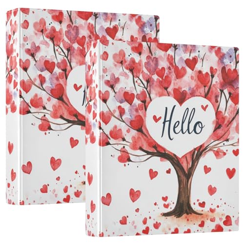 Valentines Day Tree Red Love Heart Hello 3-Ringbuch 3,8 cm Ordner mit Klemmbrett, 1/2 Packungen, Ordner für Schule, Hardcover von GuoChe