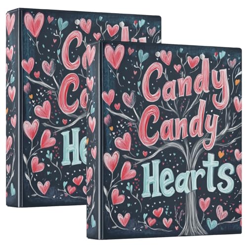 Valentines Day Tree Red Love Heart Petals Candy Hearts 3-Rings Notebook Binders 1,2 Zoll Ordner mit Klemmbrett, 1/2 Pack, Schulhefter Hardcover von GuoChe