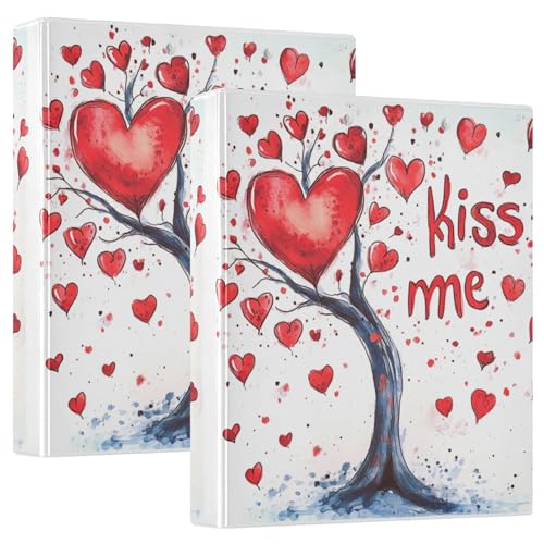 Valentines Day Tree Red Love Heart Petals Kiss Me 1 und 1/2 Zoll Notizbuch, 3-Ringbuch mit Innentaschen, 1/2 Stück, Büro-Binderbedarf, 200 Blatt von GuoChe