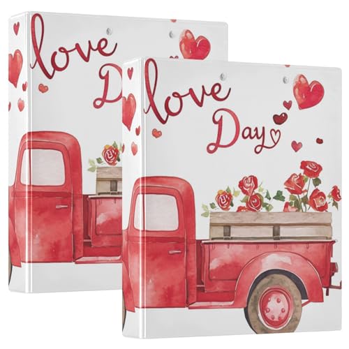 Valentinstag A Red Truck Balloons 3 Ringbücher 3,8 cm Notizbuch Ordner mit Taschen 1/2 Packung Ordner Schulhefter Hardcover von GuoChe