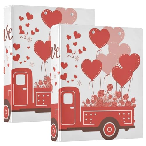 Valentinstag A Red Truck Balloons 3 Ringbücher 3,8 cm Notizbuch Ordner mit Tascheneinband 1/2 Pack Schulbedarf 200 Blatt von GuoChe