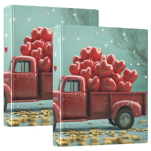 Valentinstag A Red Truck Herzförmige Luftballons 3 Ringbücher 3,5 cm Ordner mit Innentaschen, 1/2 Pack Collegeordner für Studenten, 200 Blatt von GuoChe