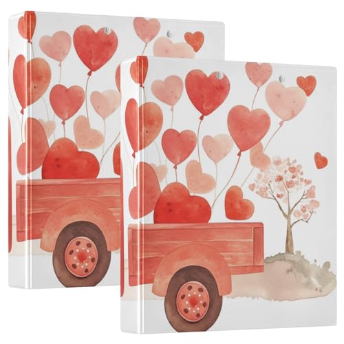 Valentinstag A Red Truck Herzförmige Luftballons Drei-Ring-Ordner 3,8 cm Ordner mit Klemmbrett 1/2 Packung Ordner für Studenten 200 Blatt von GuoChe