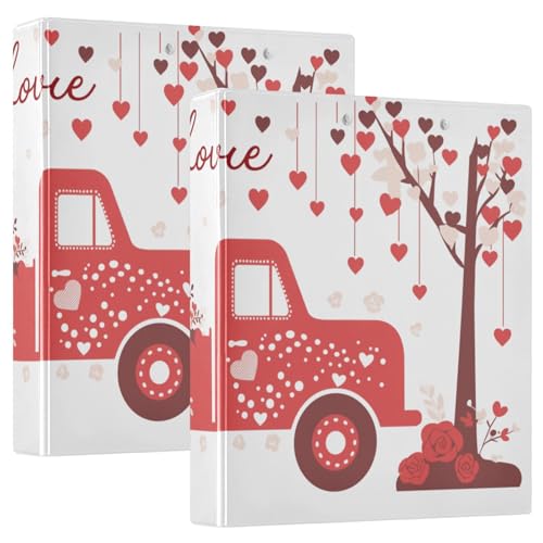 Valentinstag A Truck mit rotem Hintergrund und weißen Punkten Rose 3 Ringbuch 3 Zoll Ordner mit Klemmbrett 1/2 Pack Ordner für Schule 200 Blatt von GuoChe