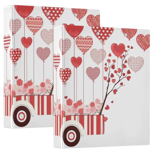 Valentinstag A Truck mit roten und weißen Streifen Herzförmige Luftballons 3,5 cm Ordner runde Ringe Ordner mit Klemmbrett 1/2 Pack sortierte Ordner 200 Blatt von GuoChe