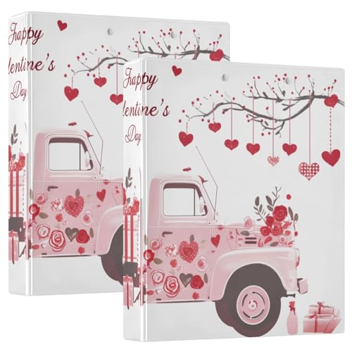 Valentinstag A Truck mit roten und weißen Streifen Rose 3,8 cm Ordner Drei-Ringe Ordner mit Klemmbrett 1/2 Packung Ordner Bürobedarf 200 Blatt von GuoChe