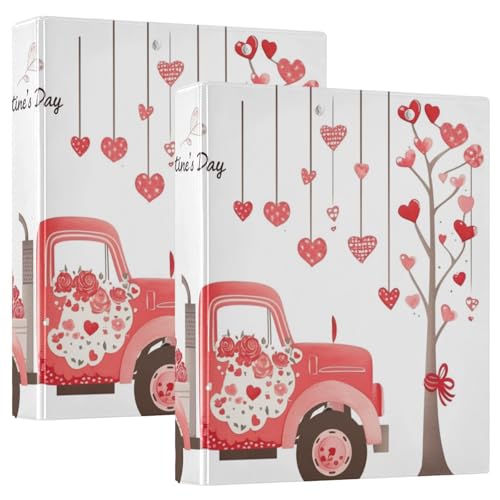 Valentinstag A Truck mit roten und weißen Streifen Rose 3 Ringbuch 3,8 cm Ordner mit Taschen 1/2 Packung Ordner Schulbedarf Hardcover von GuoChe