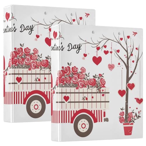 Valentinstag A Truck mit roten und weißen Streifen Rose 3 Ringe Ordner 1-1/2 Zoll Ordner mit Taschen 1/2 Packung Ordner Schulordner 200 Blatt von GuoChe