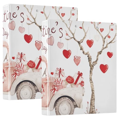 Valentinstag A Truck mit roten und weißen Streifen Rose Drei Ringe Notizbuch Ordner 3,8 cm Ordner mit Klemmbrett, 1/2 Stück, Schulbedarf, Hardcover von GuoChe