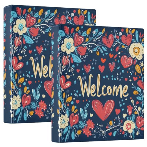 Valentinstag Blumen Herz 3 Ringe Notizbuch Ordner 1 und 1/2 Zoll Ordner mit Klemmbrett 1/2 Packung Ordner Schulhefter Hardcover von GuoChe