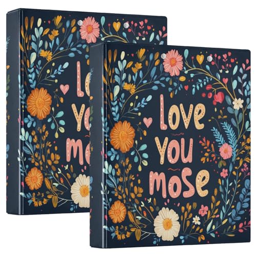 Valentinstag Blumen Herz Zweig Love You Mose 3 Ringbuchordner 1-1/2 Zoll Ordner mit Taschen 1/2 Pack für Briefgröße (27,9 x 21,6 cm) 200 Blatt von GuoChe