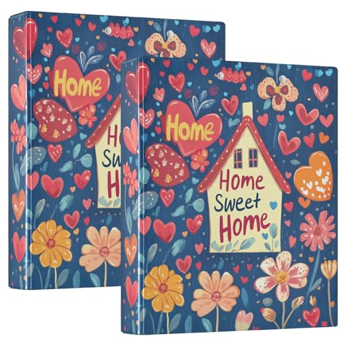 Valentinstag Blumen Herzförmige Knöpfe Home Sweet Home 3 Ringbuch 1,2 Zoll Ordner mit Innentaschen, 1/2 Pack Schulhefter 200 Blatt von GuoChe