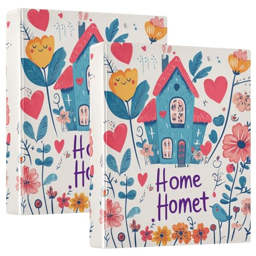 Valentinstag Blumen Herzförmige Knöpfe Home Sweet Home 3 Ringe Ordner 3,8 cm Ordner mit Klemmbrett 1/2 Pack Ordner für Studenten 200 Blatt von GuoChe