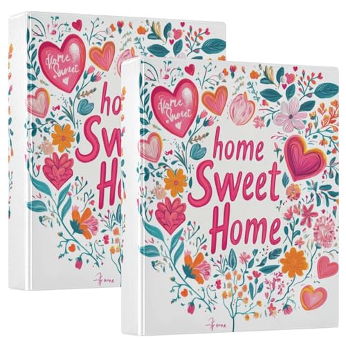 Valentinstag Blumen Herzförmige Knöpfe Home Sweet Home Drei-Ring-Ordner 3,8 cm Ordner mit Klemmbrett 1/2 Packungen Collegeordner für Studenten 200 Blatt von GuoChe