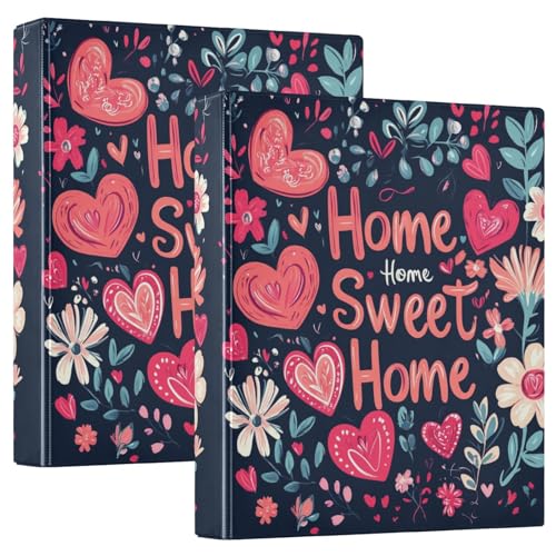 Valentinstag Blumen Herzförmige Knöpfe Home Sweet Home Drei Ringe Ordner 3,8 cm Ordner mit Klemmbrett 1/2 Pack Schulbedarf Hardcover von GuoChe