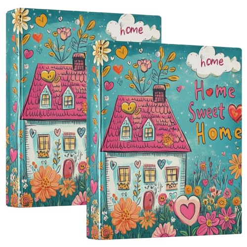 Valentinstag Blumen Herzförmige Knöpfe Home Sweet Home1 3,8 cm Notizbuchordner 3-Ringe Ordner mit Klemmbrett 1/2 Pack Ästhetischer Ordner 200 Blatt von GuoChe