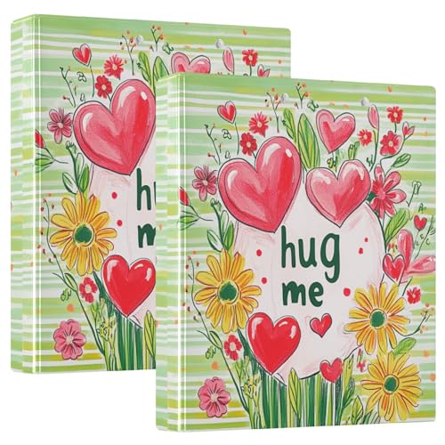 Valentinstag Blumen Herzförmige Knöpfe Hug Me 3 Ringbücher 3,8 cm Ordner mit Taschen 1/2 Stück Schulbedarf Binder Hardcover von GuoChe